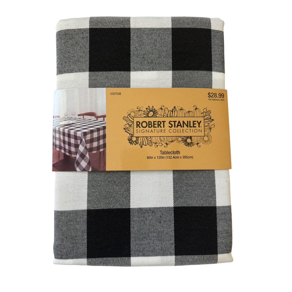 Robert Stanley Black White Buffalo Check Tablecloth 60x120 Farmhouse Rectangular